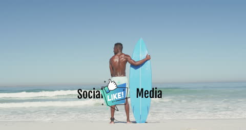 Surfer Standing Proud with Social Media Graphics