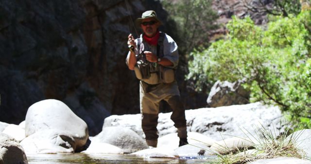 Man Fly Fishing in Mountain Stream - Download Free Stock Images Pikwizard.com