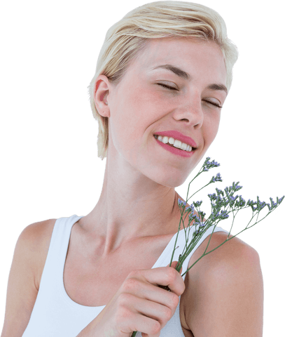 Smiling Caucasian Woman Holding Flowers on Transparent Background - Download Free Stock Videos Pikwizard.com