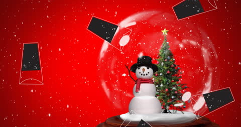 Snowman Snow Globe on Festive Red Background