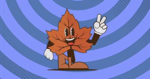 Cheerful Maple Leaf Character Showing Peace Sign