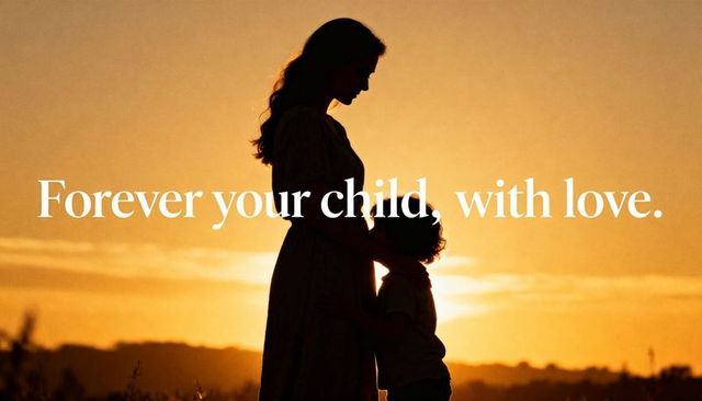 Silhouette mother and child embracing at golden sunset in meadow, maternal bond