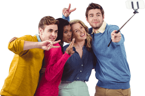 Multiracial Team Taking Transparent Selfie with Joyful Expressions