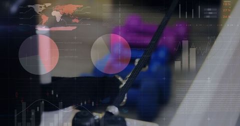 Digital Interface Overlay on Dynamic Cityscape with Business Analytics