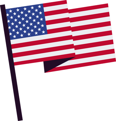 Flat american flag on dark pole with transparent background design