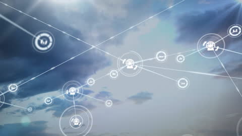 Digital Network Icons Overlaying Cloudscape