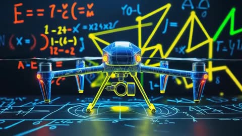 Futuristic Drone and Mathematical Formulas Awaken Technology Concept