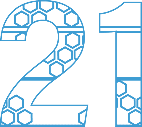 Stylized Blue Number 21 with Hexagonal Pattern on Transparent - Download Free Stock Videos Pikwizard.com