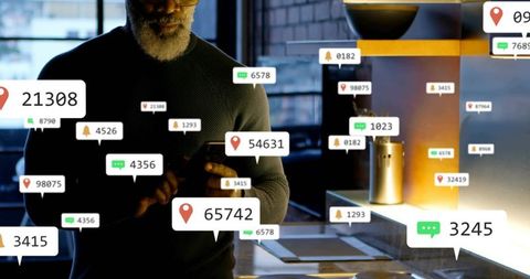 Senior man checking smartphone while monitoring notifications and location analytics