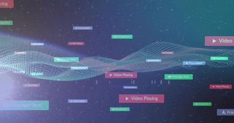 Futuristic 3D Data Wave Overlay with Virtual Status Tags