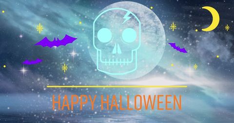 Halloween Greetings with Skull and Bats Over Full Moon - Download Free Stock Images Pikwizard.com