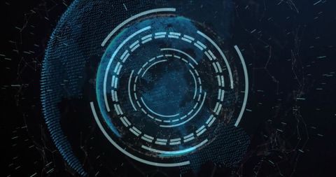Futuristic Holographic Data Interface Rotating Concentric Rings Digital Globe
