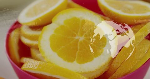 Lemon Slices Bowl with World Map Digital Overlay