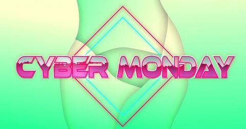 Glossy pink 3d cyber monday neon diamond retro synthwave banner with mint teal gradient