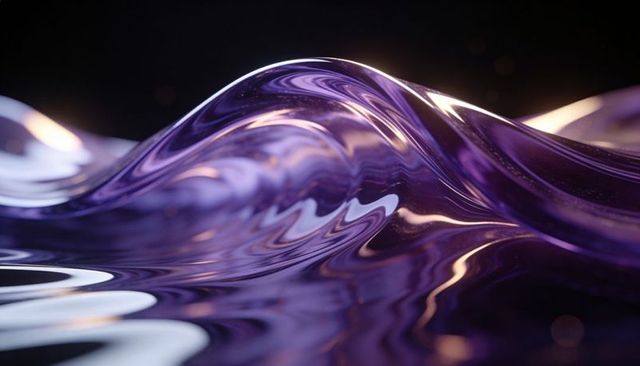 Glistening glossy purple wave reflecting gold-white highlights and iridescent lavender glow