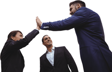 Transparent business team celebrating success with high five