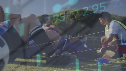 Female Soccer Team Training With Financial Data Overlay