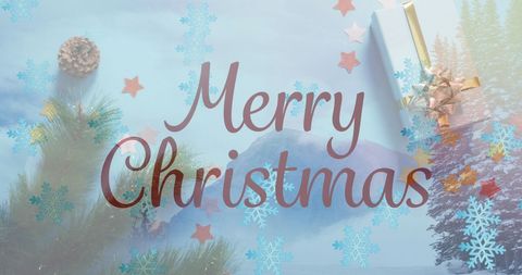 Merry christmas text on winter background with snowflakes