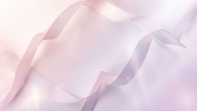 Iridescent Pink Glitter Ribbons Flowing Across Pastel Bokeh Background for Elegant Design