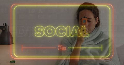 Woman enjoying watching chorus of karaoke animals online