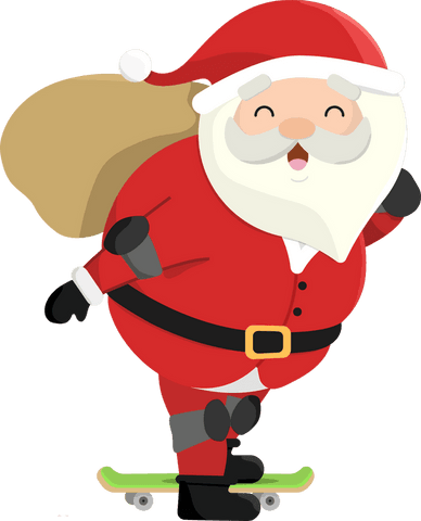 Lively Cartoon Santa Claus Skateboarding with Transparent Background