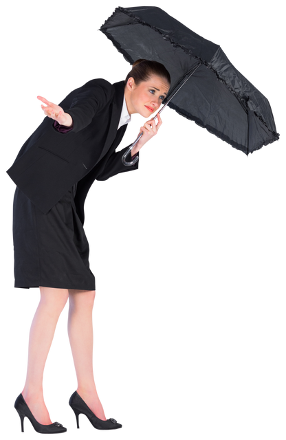 Transparent Businesswoman Holding Black Umbrella in Inclement Weather - Download Free Stock Videos Pikwizard.com