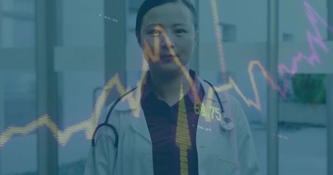 Doctor analyzing data visualization in modern healthcare facility