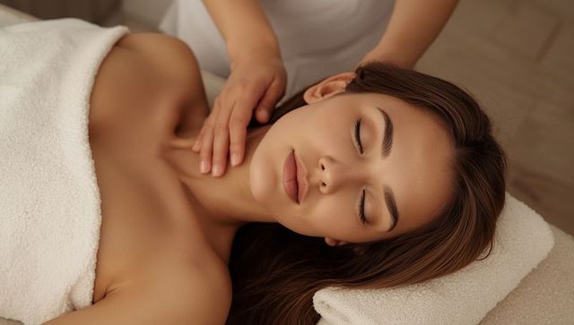 Relaxing neck massage in spa setting with calming atmosphere