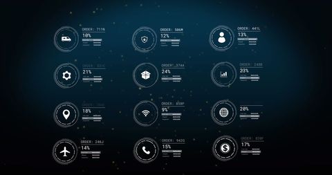 Data Processing Icons on Digital Black Background - Download Free Stock Images Pikwizard.com
