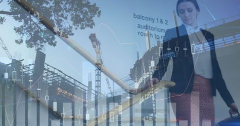 Businesswoman Analyzing Financial Data with Construction Background
