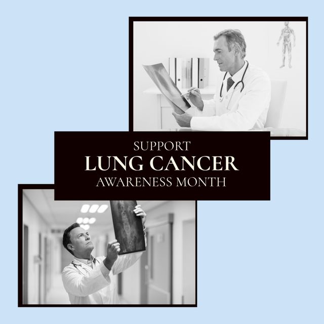 Lung Cancer Awareness Month Poster with Medical Professionals Examining X-rays - Download Free Stock Templates Pikwizard.com