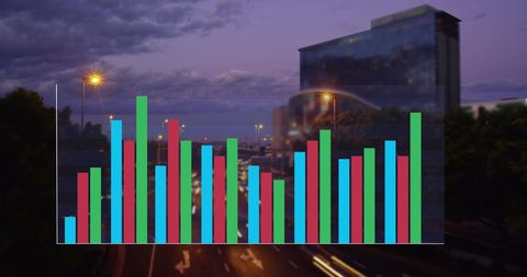 Digital Data Visualization Next to Urban Cityscape at Dusk - Download Free Stock Images Pikwizard.com