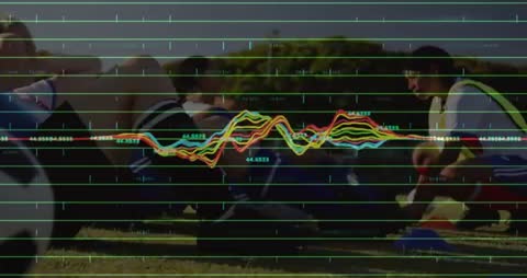 Female Athletes Exercising with Dynamic Data Visualization Overlay