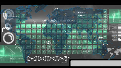 Futuristic World Map with Digital Data Interface