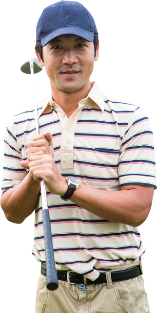 Transparent Photo of Asian Male Golf Player Holding Golf Club Outdoors - Download Free Stock Videos Pikwizard.com