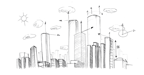 Detailed Transparent Cityscape Sketch with Skyscrapers and Stars - Download Free Stock Videos Pikwizard.com