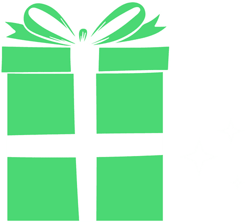 Green Gift Box with White Ribbon and Sparkles on Transparent Background