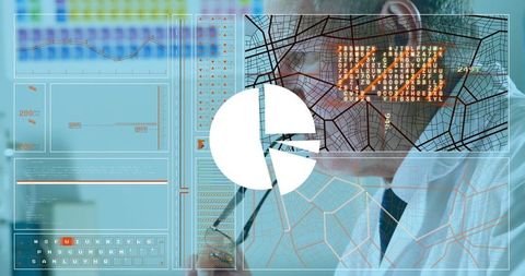 Scientist Analyzing Digital Data in Futuristic Control Room