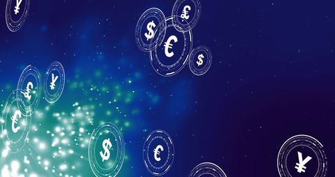 Digital Currency Symbols on Vibrant Blue Background - Download Free Stock Images Pikwizard.com