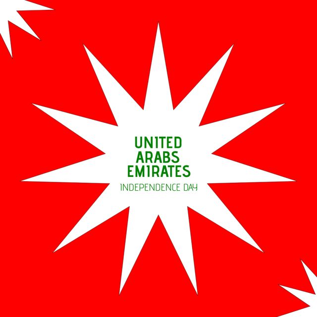 Illustration of united arabs emirates independence day text in star shape over red background. Copy space, art, space, patriotism, celebration, freedom and identity concept.