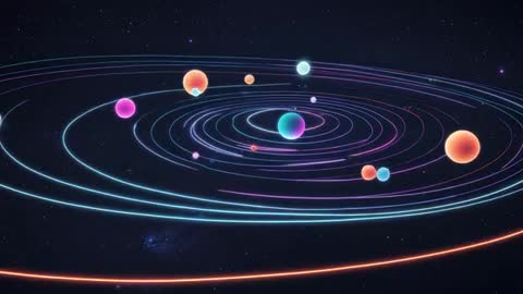 AI-Generated Cosmic Scene with Neon Rings and Orbiting Spheres