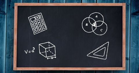Mathematical concepts depicted on classroom blackboard for educational themes