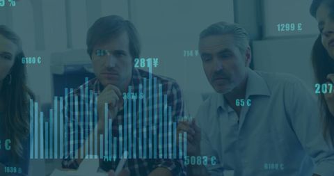 Business Team Analyzing Financial Data with Digital Graphics