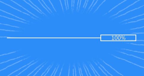 Loading bar reaching 100 percent on digital blue background