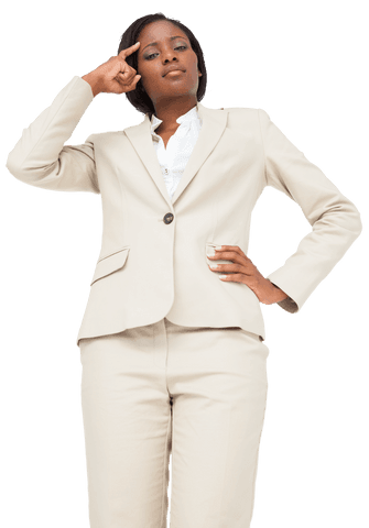 Thinking African American Businesswoman on Transparent Background
