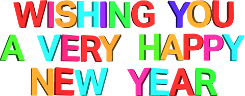 Vibrant Happy New Year Text on Transparent Background