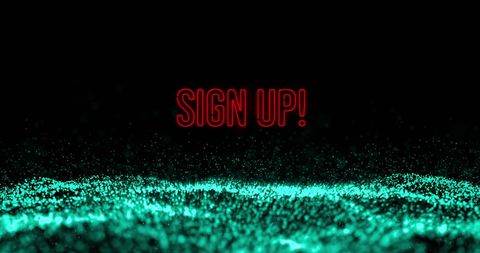 Neon sign up text on digital data background
