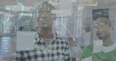 Financial Data Overlay on Business Professionals in Office Environment