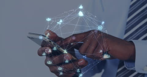 Businessman Leveraging Smartphone with Digital Data Animation