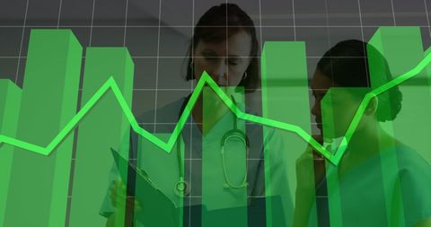 Digital financial analysis with healthcare professionals overlaid